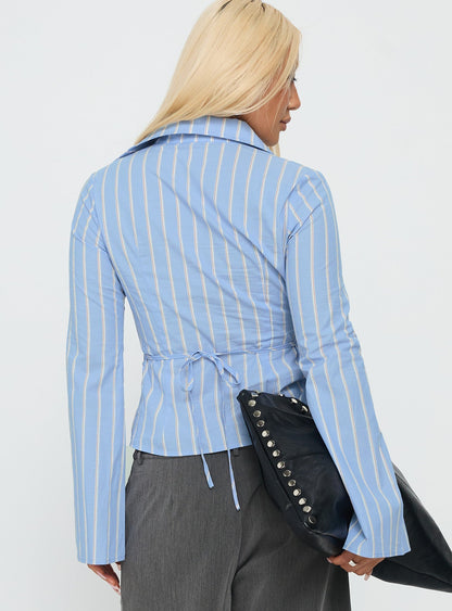 Ameliah Long Sleeve Twist Shirt Blue Stripe