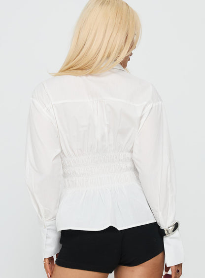 As You Are Shirred Button Up Top White