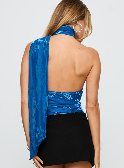 Frostbloom Scarf Neck Bodysuit Blue