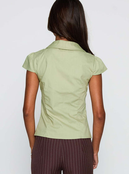 Crowd Control Collared Top Sage