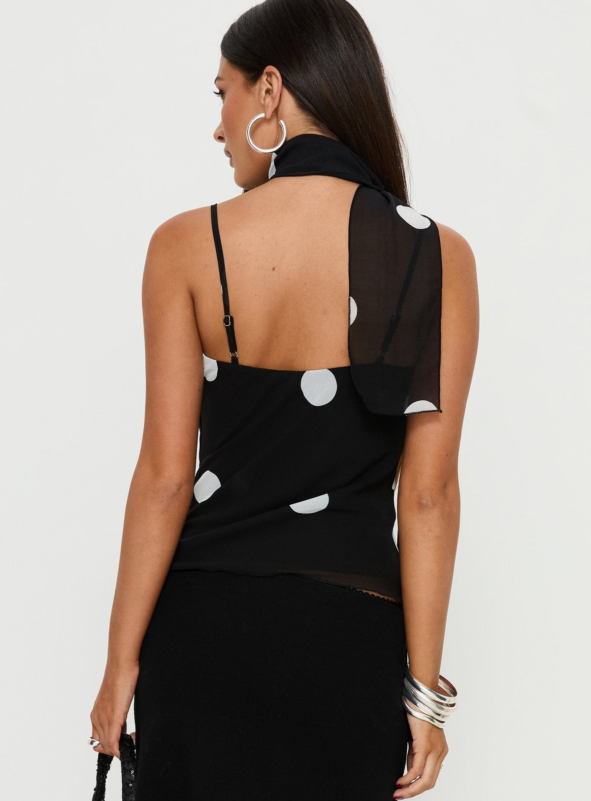 Jenae Scarf Detail Cami Top Black / White Polka