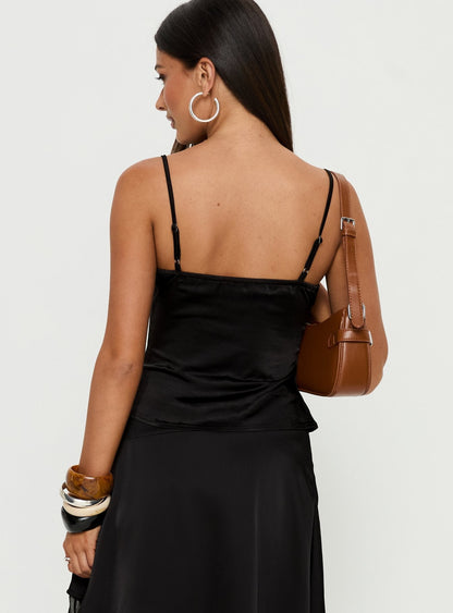 Aruba Satin Embroidered Cami Top Black