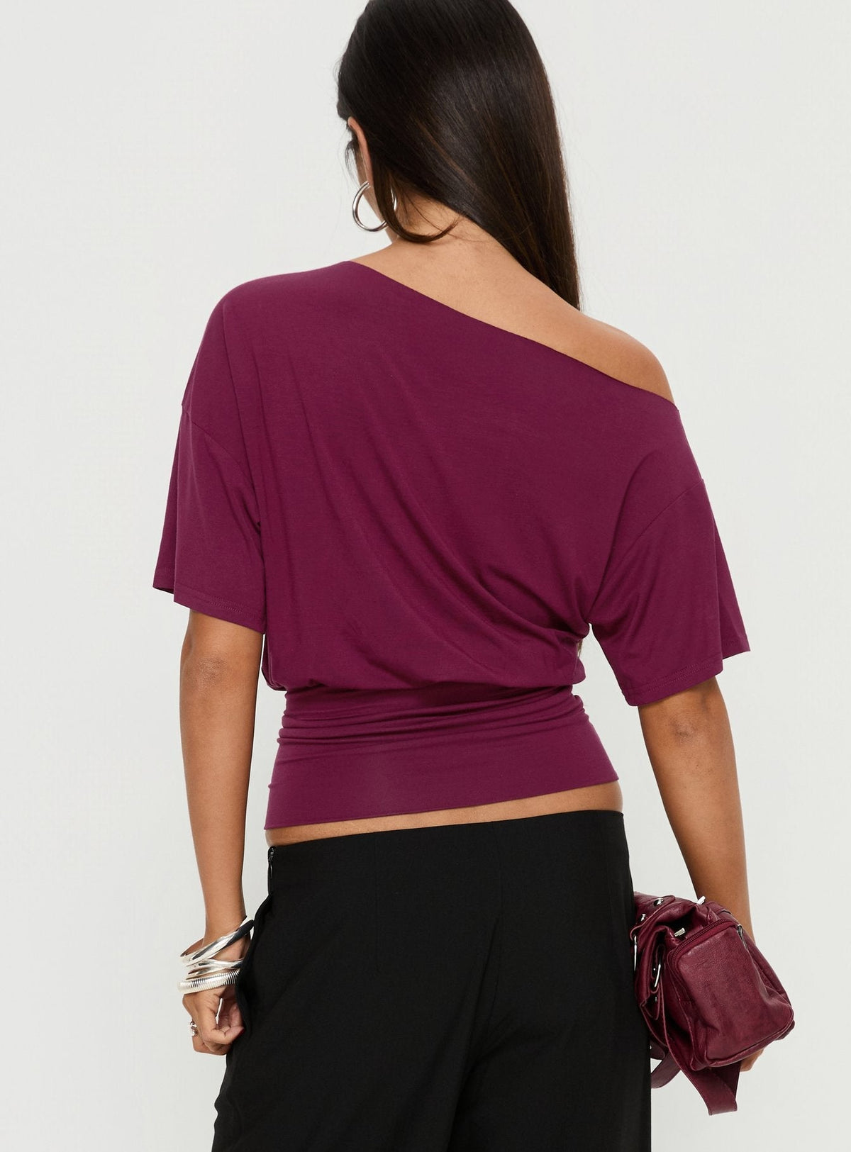 Ashlinn Off Shoulder Drapey Top Cherry Lacquer