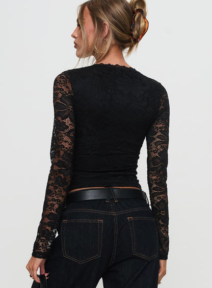 Temptation Incoming Long Sleeve Lace Top Black