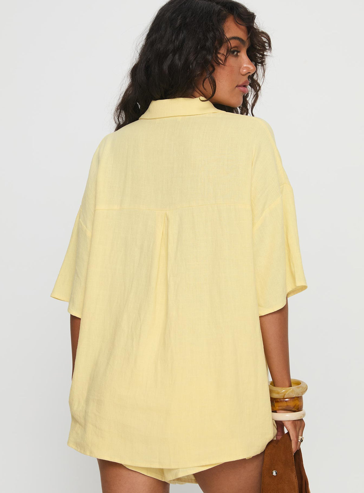 Peni Linen Button Down Top Yellow