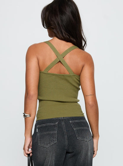 Bare It All Buckle Detail Top Green