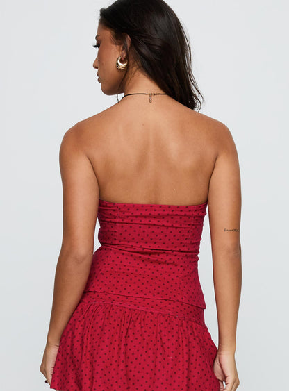 Kandee Twist Linen Blend Top Red Polka