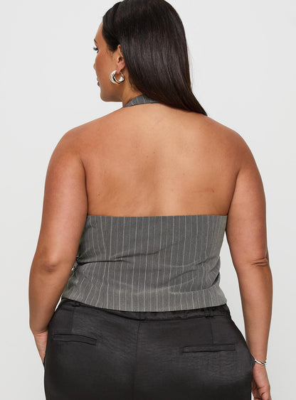 Calexico Buckle Halter Top Grey Pinstripe Curve