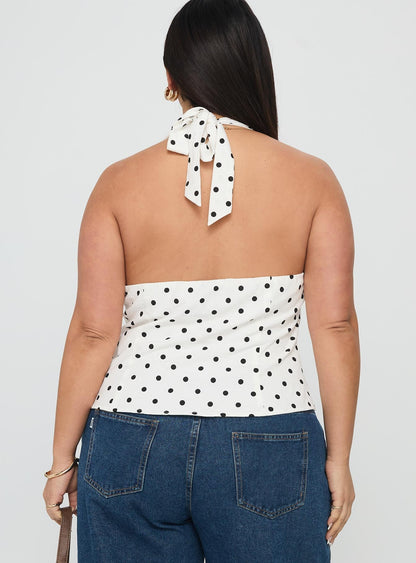 Alter Of Love Halter Top White / Polka Dot Curve