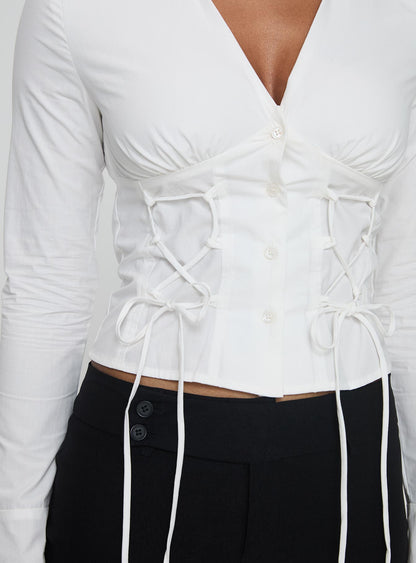 Tied To You Long Sleeve Top White