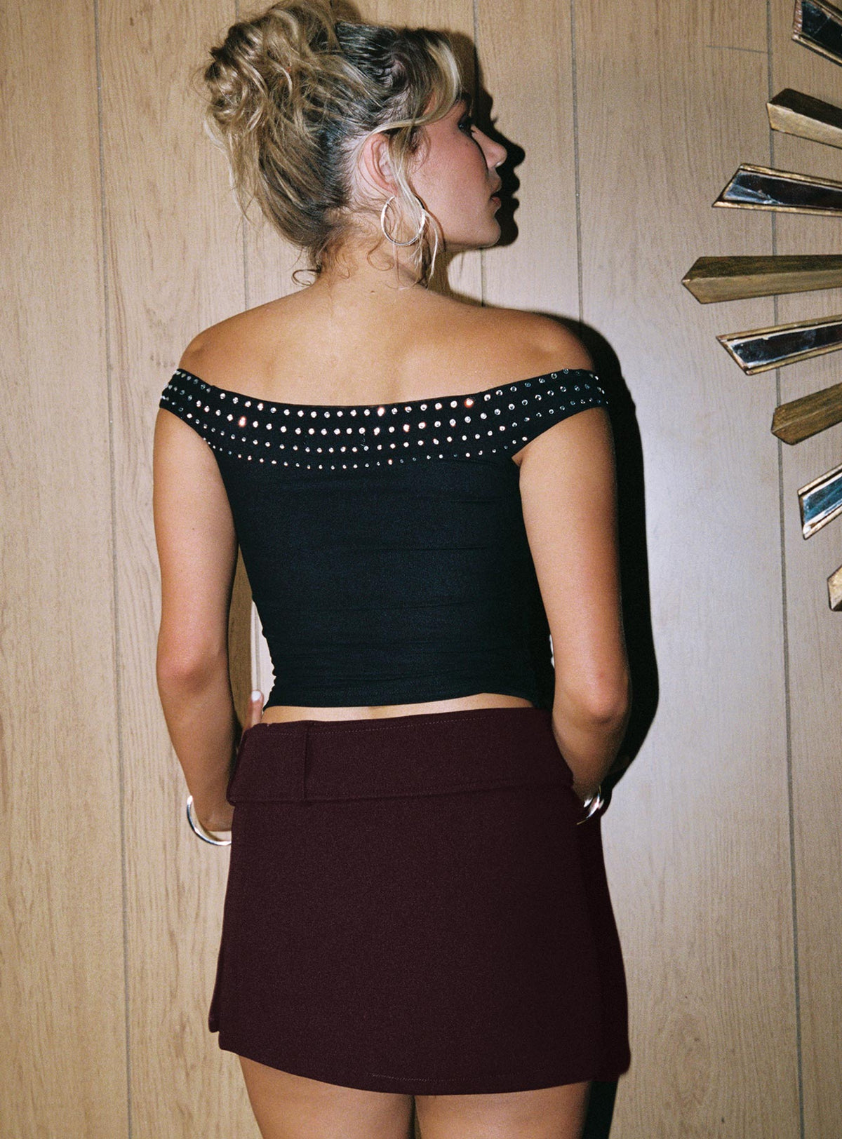 Jewels Off The Shoulder Top Black