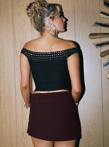 Jewels Off The Shoulder Top Black