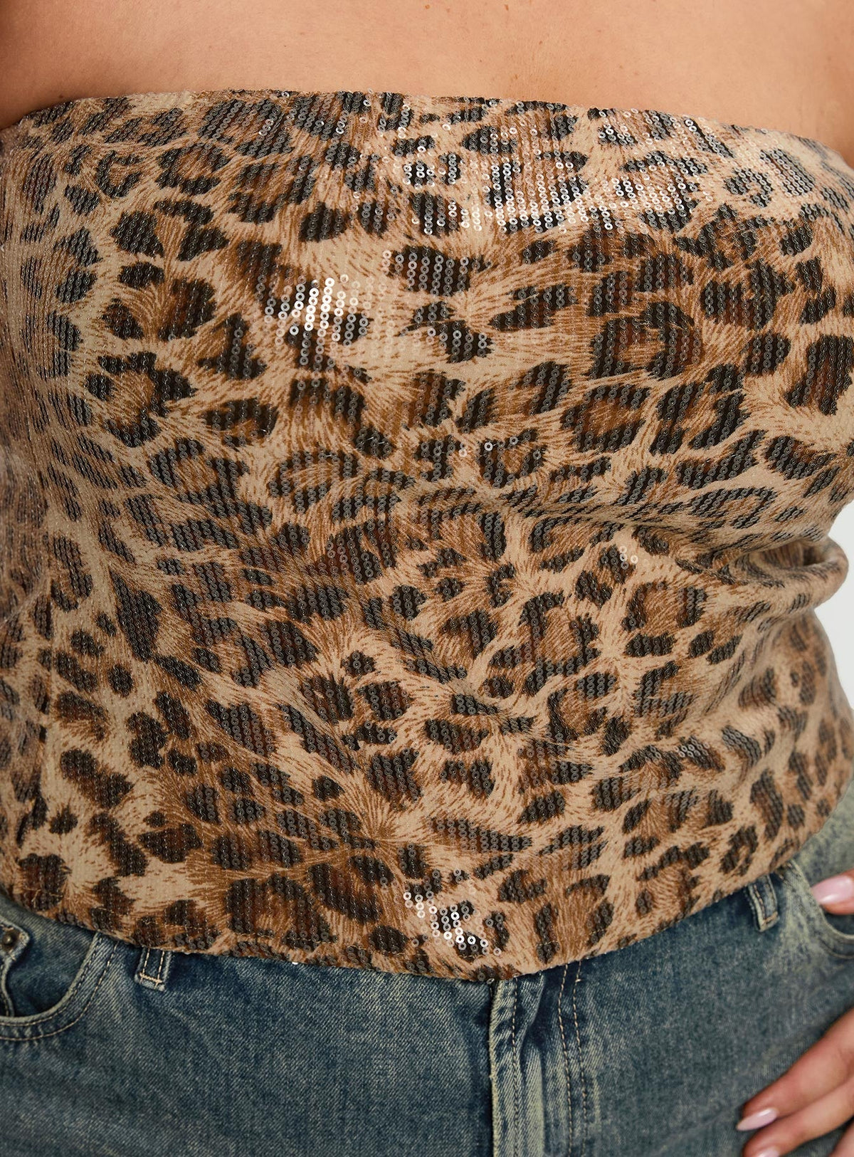 Learn To Fly Strapless Sequin Top Leopard Curve