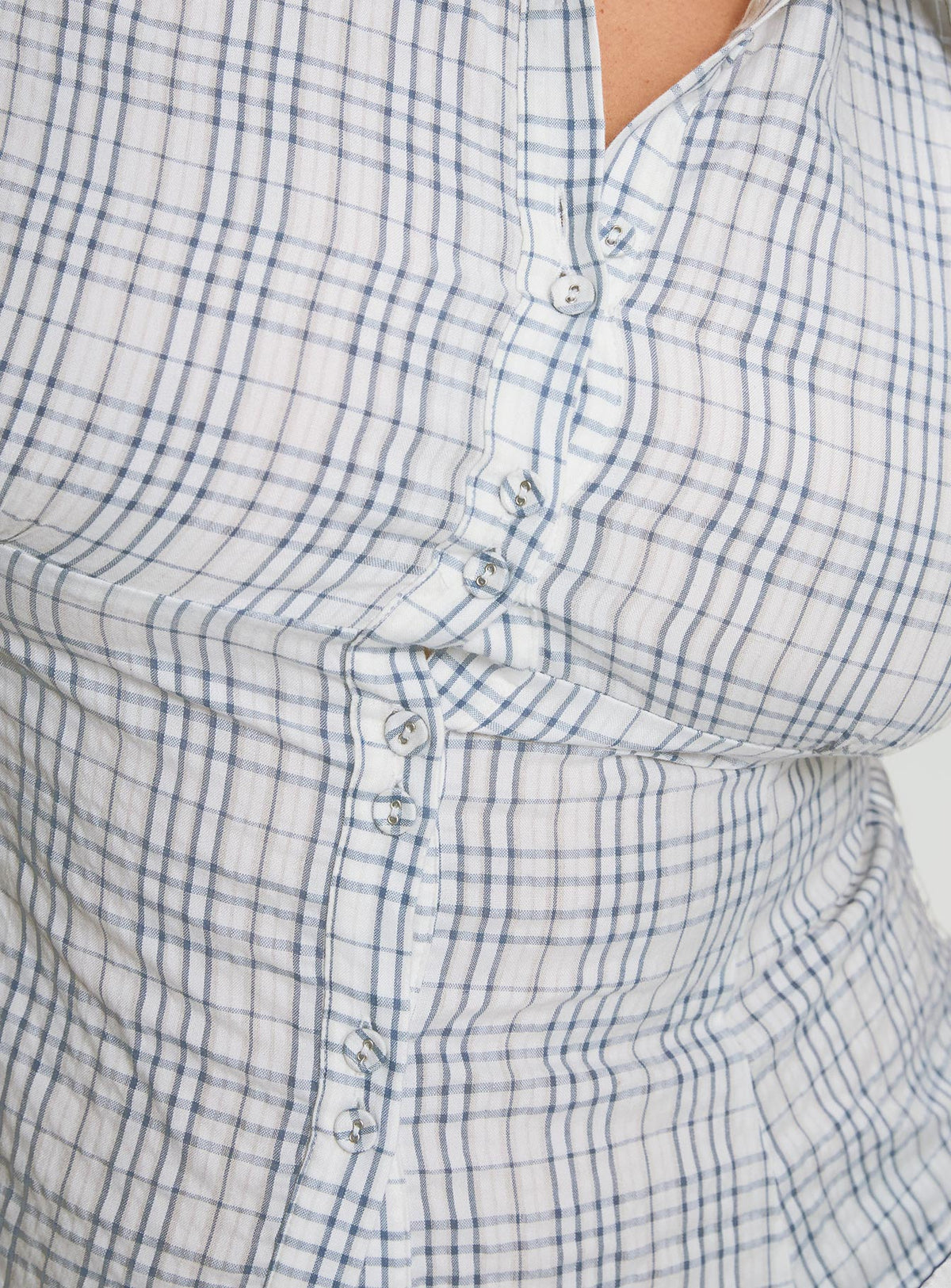 Cottesloe Blouse Top Blue Check Curve