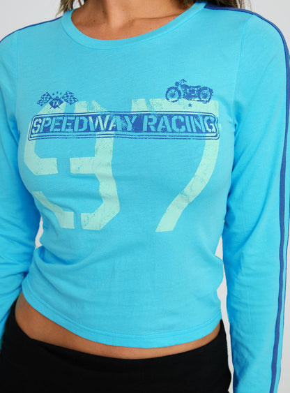 Speedway Racing Long Sleeve Graphic Top Blue