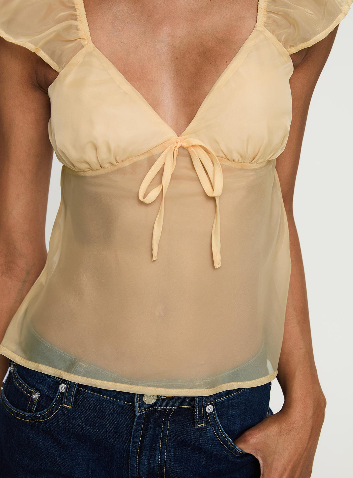 Keysia Cap Sleeve Sheer Top Apricot