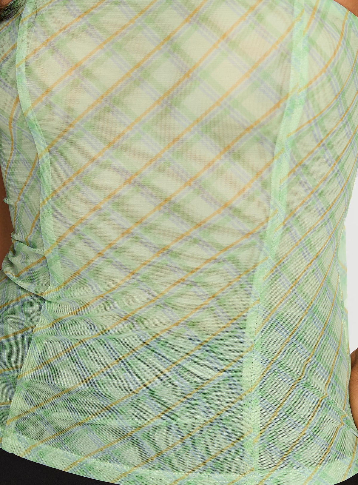 No Comparison Neck Tie Strapless Top Green Check