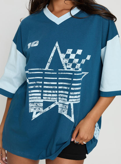 Nachell Short Sleeve Moto Top Blue