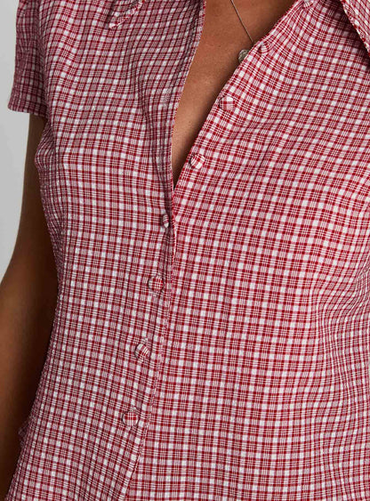 Float Away Button Up Top Red Check