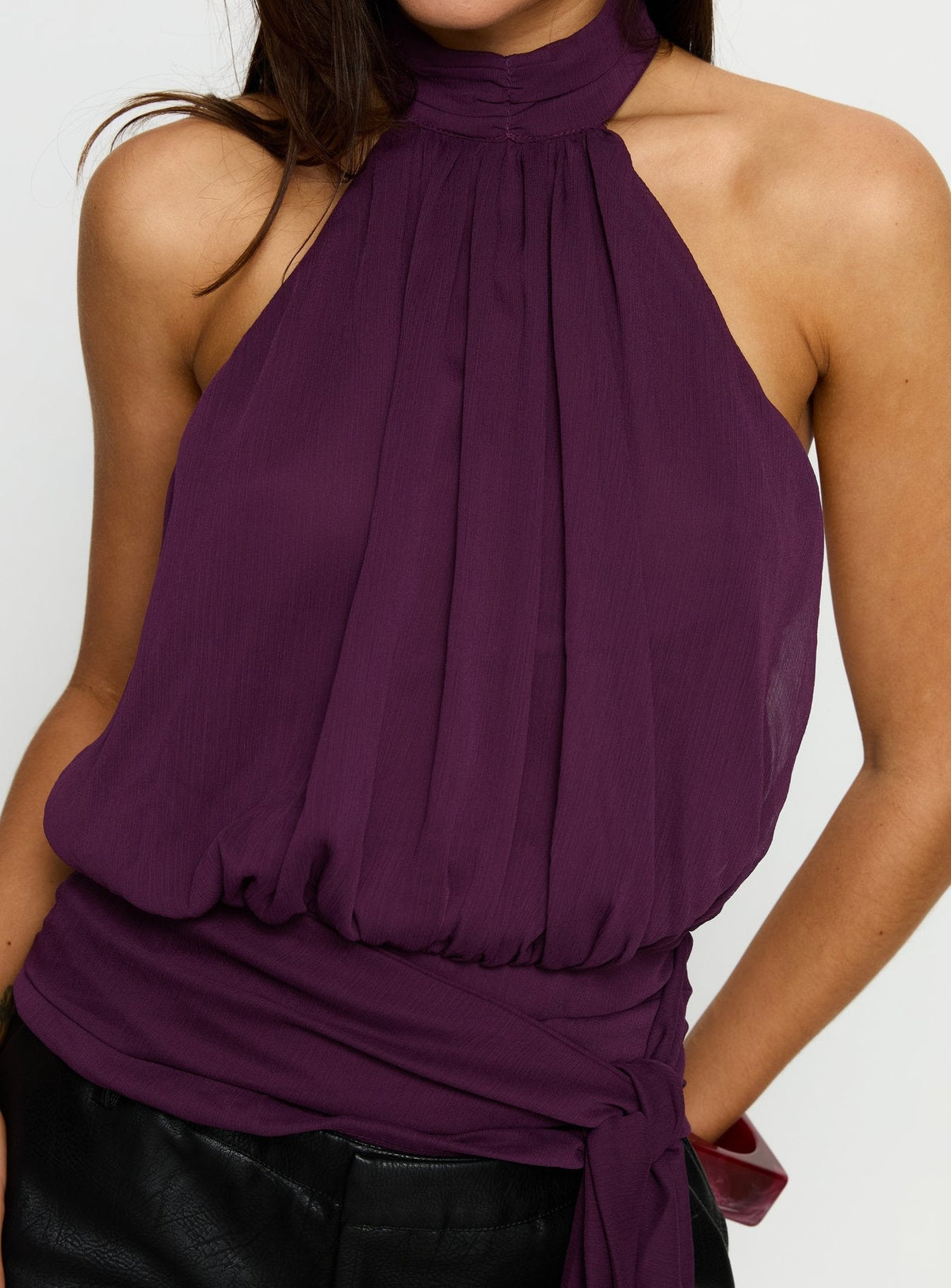 Faythe High Neck Tie Top Berry