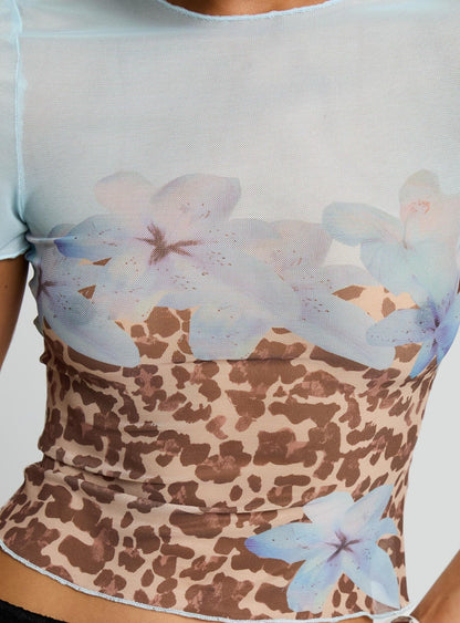 Pop Quiz Mesh Top Blue / Leopard