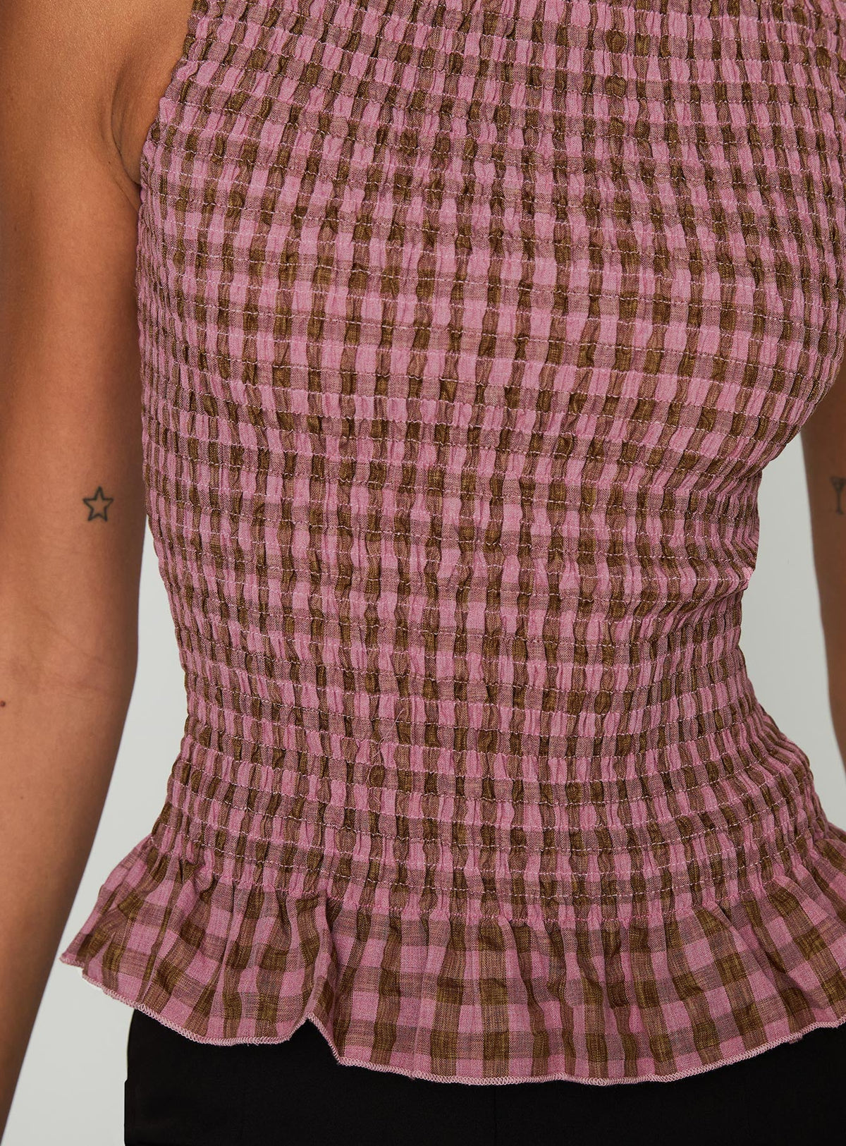 Chauntelle Ruched Top Pink Check