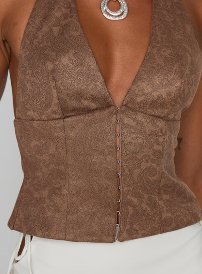 Down The Line Halter Top Brown