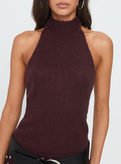 Zariela High Neck Sleeveless Top Burgundy