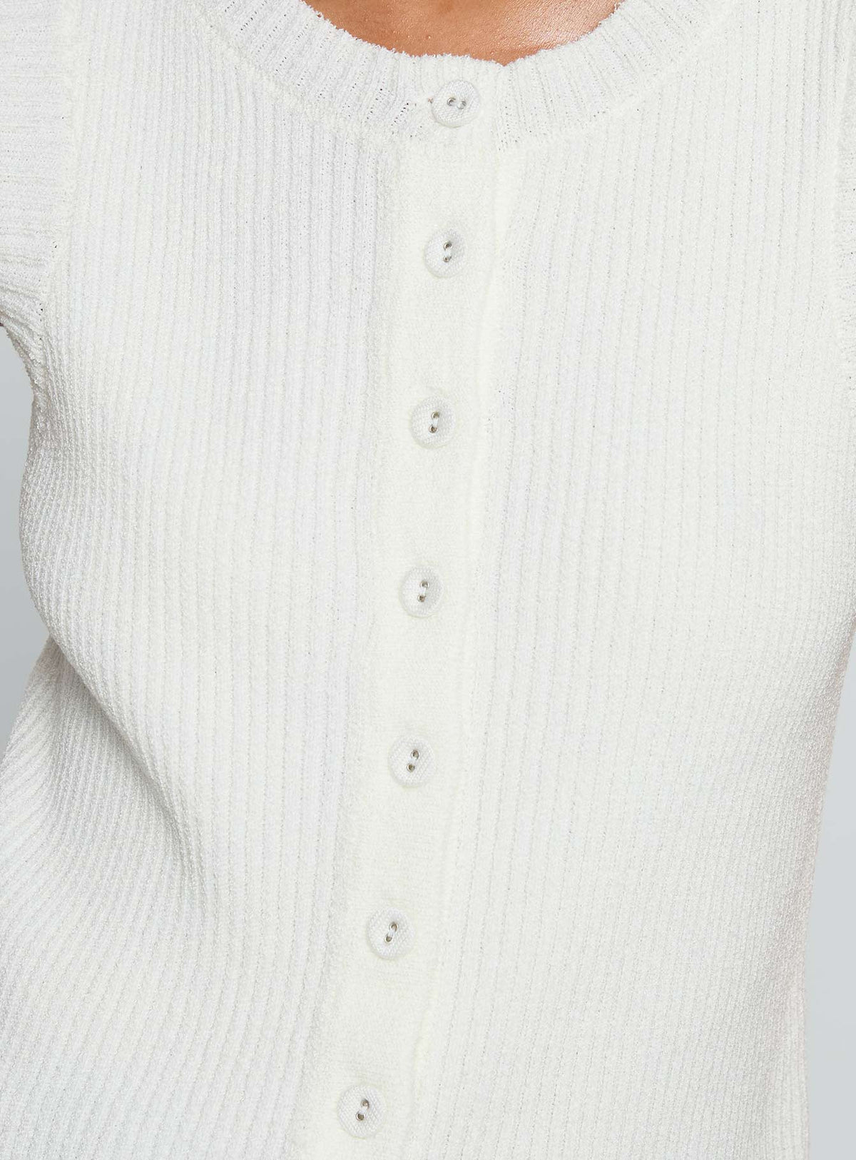 Simie Button Front Rib Top White