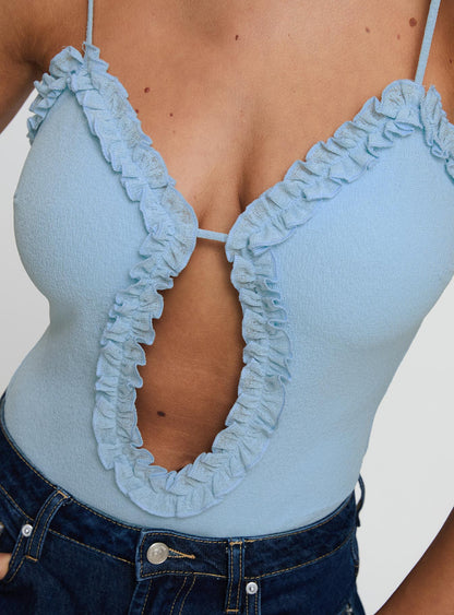 Rhyde Plunging Frill Bodysuit Blue
