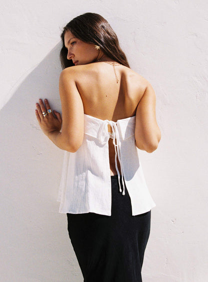 Ethel Strapless Linen Top White