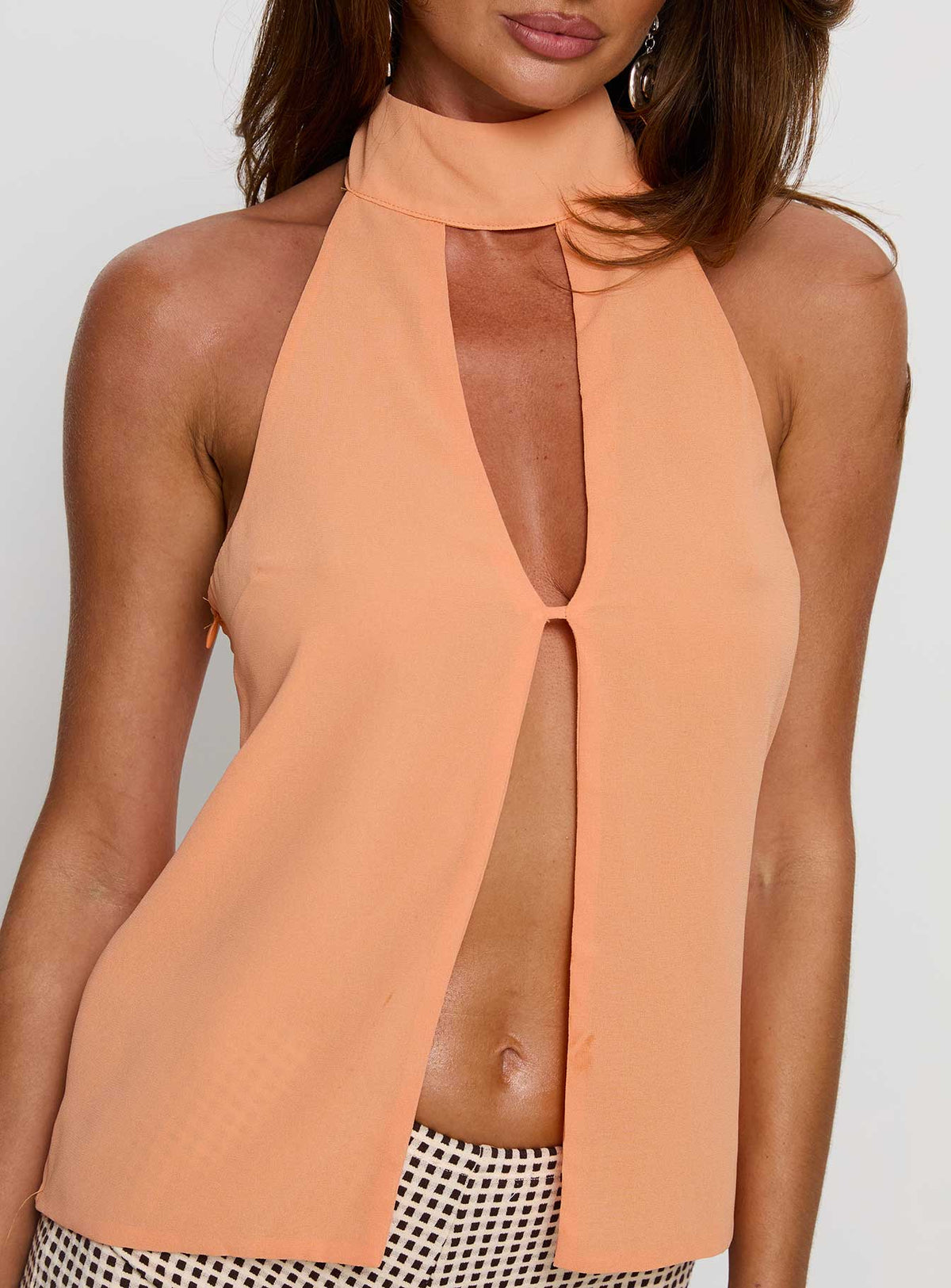Rhevena Plunge Backless Top Orange