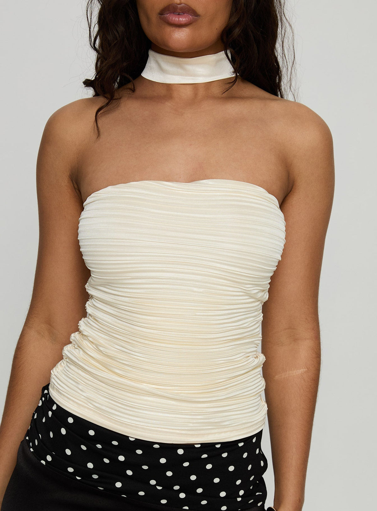 Plentiful Strapless Scarf Detail Top Champagne