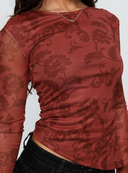 People Watching Long Sleeve Top Red Floral