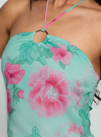 Naturally Halter Ring Top Blue Multi
