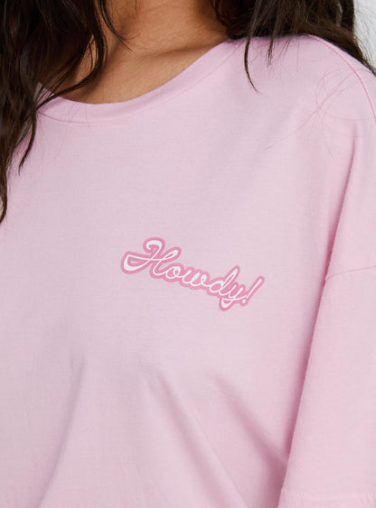 Howdy Partner Oversized Graphic Tee Pink