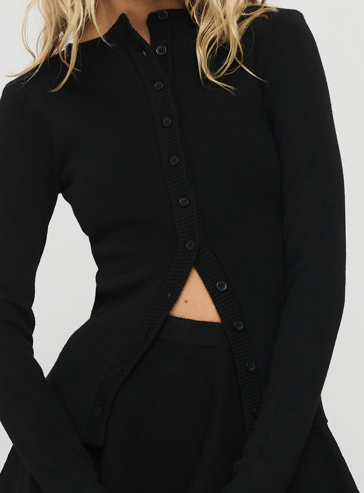 Juni Long Sleeve Knit Top Black