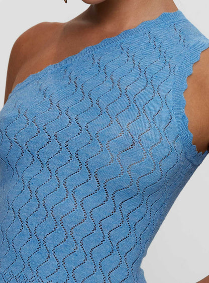 Crosbie One Shoulder Knit Top Blue