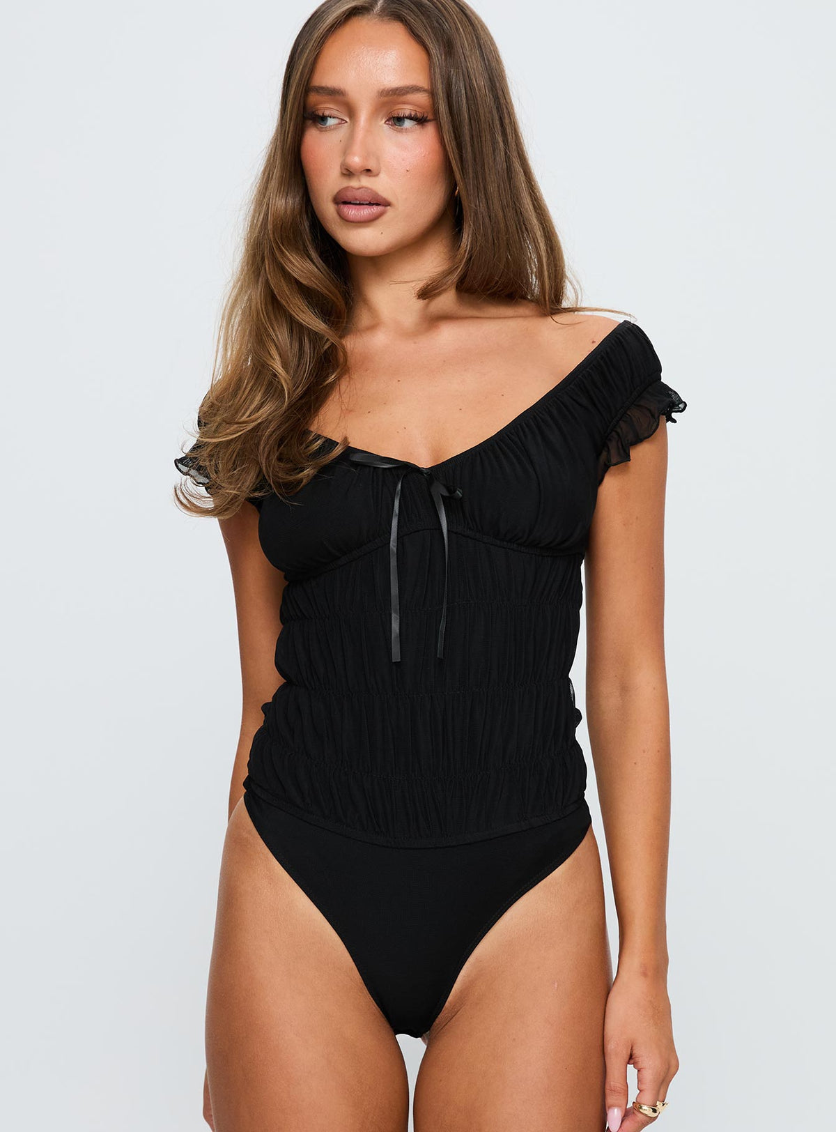 Ahead Of Myself Off Shoulder Bodysuit Black