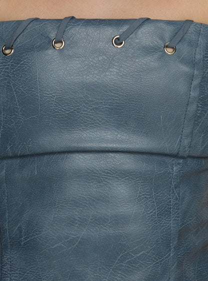 Pammie Faux Leather Strapless Top Blue
