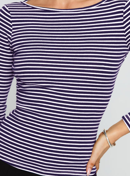 Kambri Backless Long Sleeve Top Navy / White Stripe