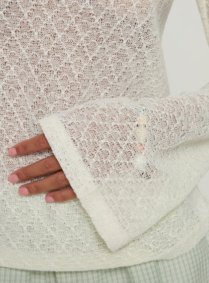 Tuppence Textured Long Sleeve Top Cream