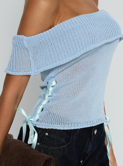 Marisyn Tie Detail Off Shoulder Top Blue