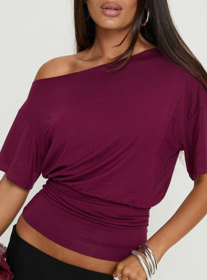 Ashlinn Off Shoulder Drapey Top Cherry Lacquer