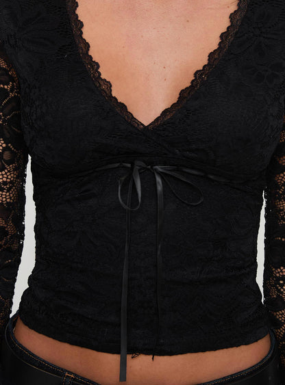 Temptation Incoming Long Sleeve Lace Top Black