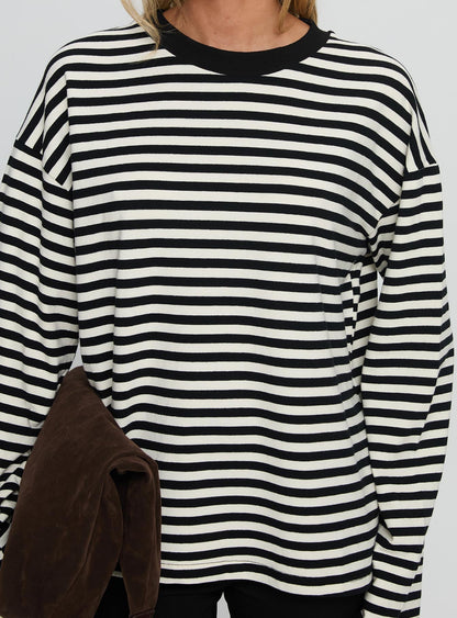 Settle Down Long Sleeve Top Black / White Stripe