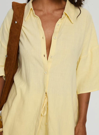 Peni Linen Button Down Top Yellow