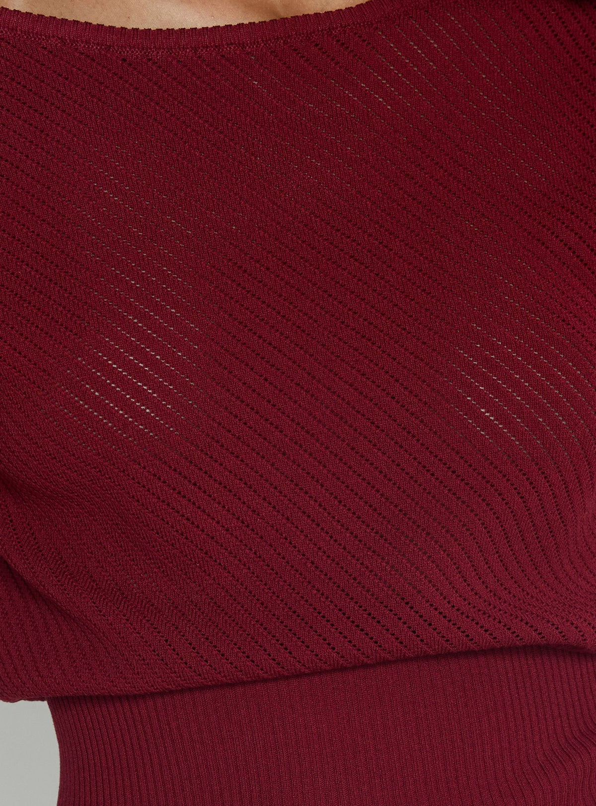 Cloud Tempo Boat Neck Cinched Knit Top Wine