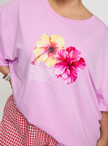 Hibiscus Haven Oversized Tee Pink Curve