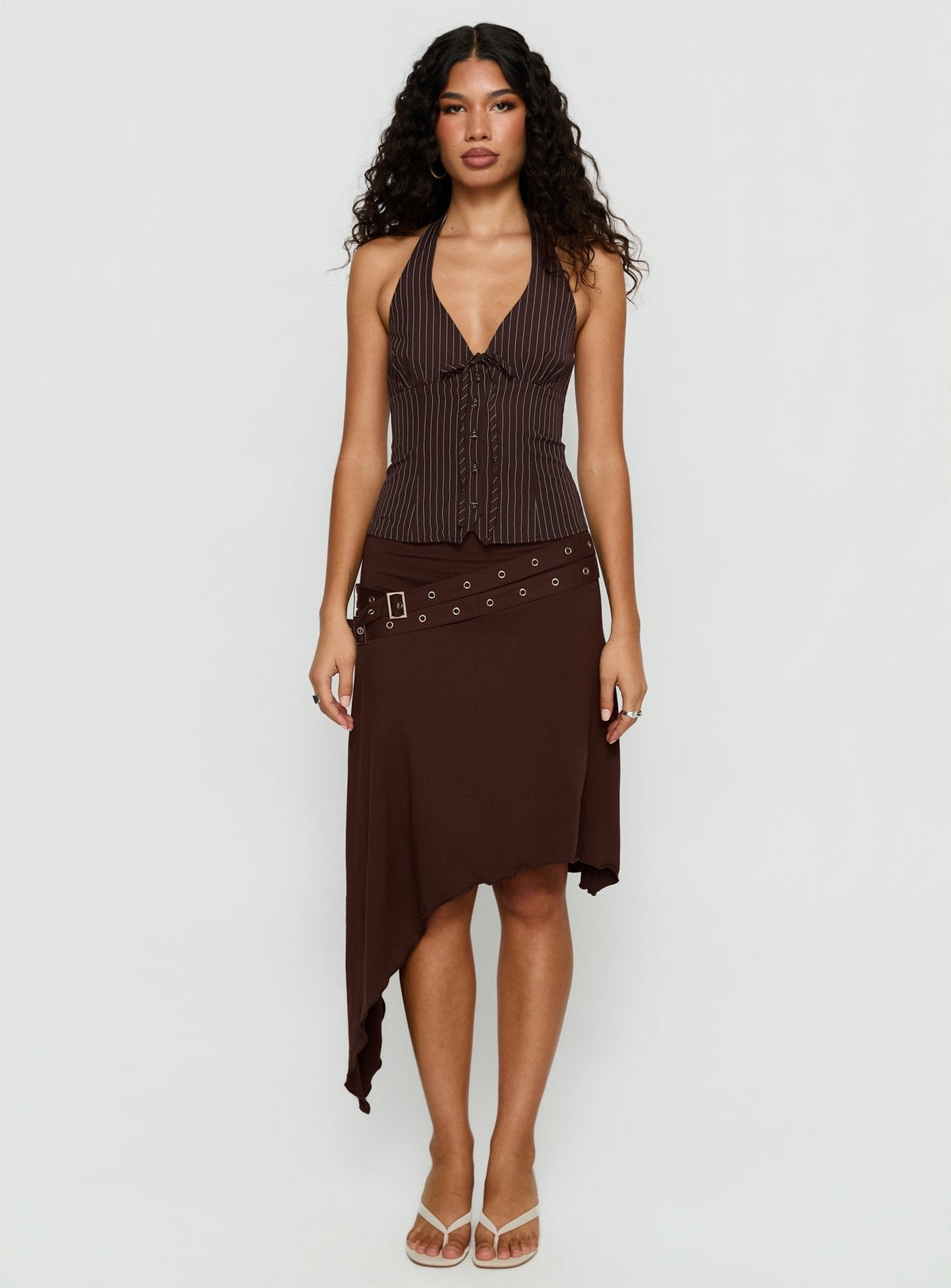 Nickole Halter Tailored Top Brown Stripe
